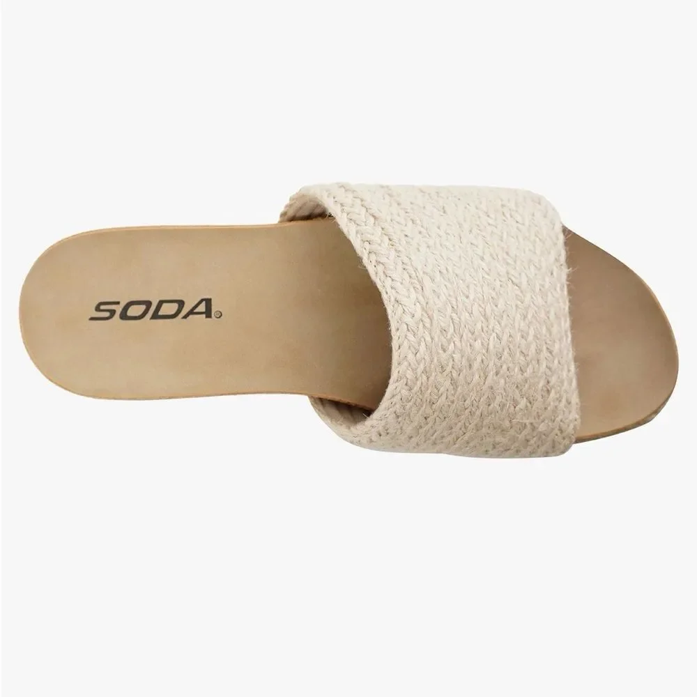 Soda PROCESS Beige Jute Open Toe Platform Espadrille Slide Sandals